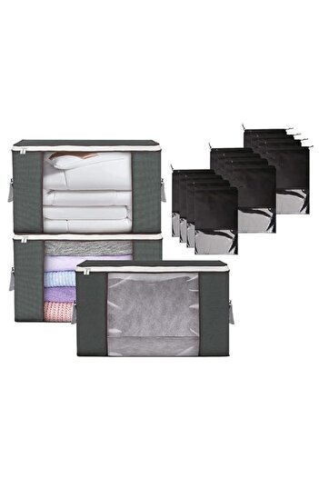 Generic SKY-TOUCH 15pcs Storage Set: 3 Large Clothes Organizer Bags & 12 Waterproof Shoe Bags with Drawstri