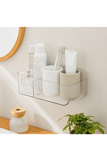 Generic TERRIFI Wall Mount Storage Organizer, Clear Storage Box Holder Basket with 2 Compartments, No Drill