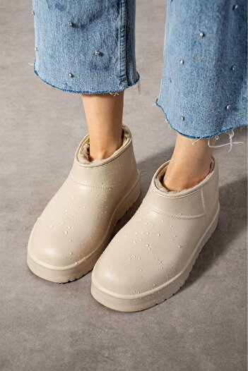 Moda Devrin Beige Very Light and Flexible One-Piece Eva Waterproof Thick Sole Boots with Wool Inside