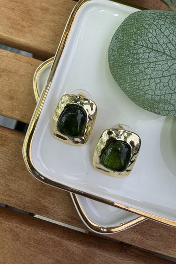 My Joyas Design Green Stone Tattoo Plate Earrings