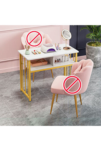 Türkiye Nail Table with Shelves 15.7" W x 30.7" H White Manicure Table with Gold Frame - L 100 x W 40 x H 78