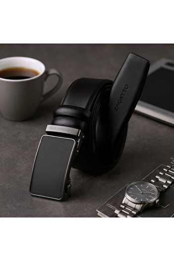 zagatto Men's leather belt, Zagatto, Elegant, Black, Automatic buckle, Width 3.5 cm, ZG1050