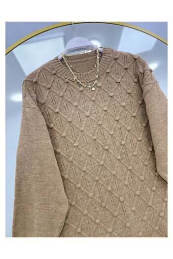 YEDİLALE Zero Neck Tricot Sweater with Pompon Detail
