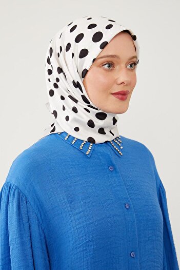 Levidor Cream Polka Dot Pattern Twill Digital Scarf