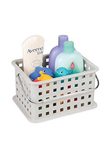 Generic iDesign Spa BPA-Free Plastic Small Stackable Basket with Handle - 9.25" x 7" x 5", Light Gray