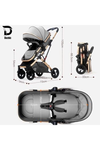 Generic 3-in-1 Baby Stroller with Carrycot, Car Seat & Reclining,Travel Stroller, 0-3 years Grey and Black