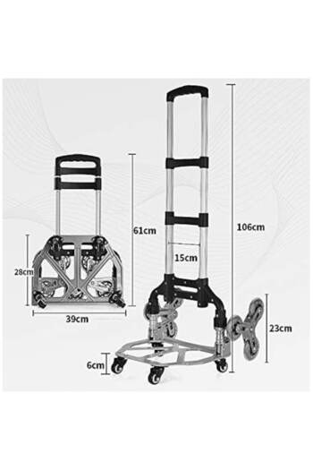 Yinleader Aluminum Stair Climbing Cart, Foldable, with Adjustable Handle 106 cm, 4 Universal 360° Wheels, Cap