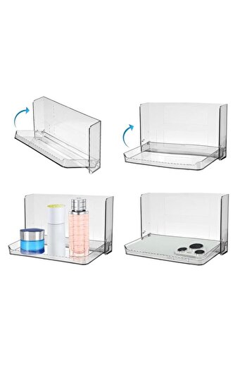 Generic 2 Pcs Folding Wall Shelf for Bathroom,Small Folding Transparent Shelf for Laundry Room 90° Fold Up