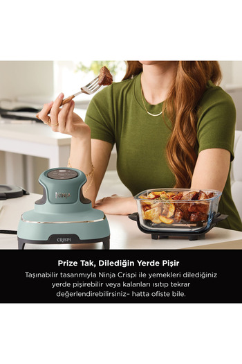 NINJA CRISPi 4-in-1 Taşınabilir Cam Hazneli Pişirme Sistemi - Sage Green