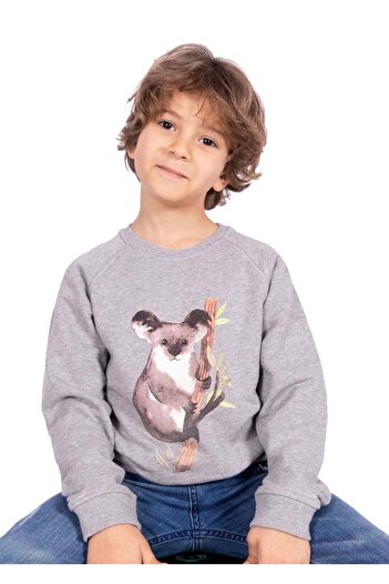 Ozmoz By Mukadder Özden Organic Cotton Koala Printed Gray Winter Boys' Sweatshirt