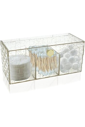 Generic X spring Bathroom Organizers, Cotton Balls and Swabs Storage Container with 3 Compartments, Clear P