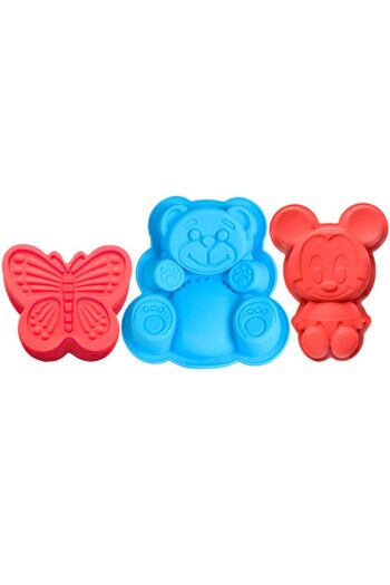 Quasar & Co. Confectionery/pastry set, 2 macaron sheets, 3 teddy bear-butterfly-Mickey baking molds, silicone, brown-red
