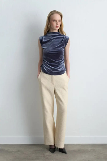 Gusto Pipe Leg Tweed Trousers - Ecru