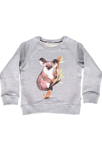 Ozmoz By Mukadder Özden Organic Cotton Koala Printed Gray Winter Boys' Sweatshirt
