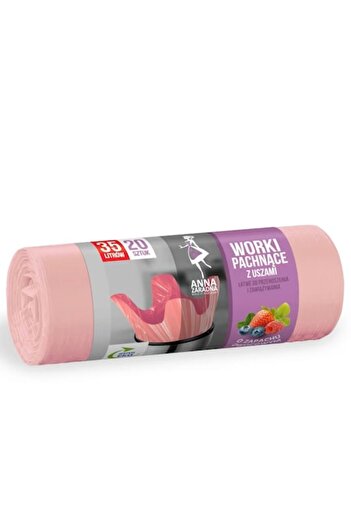 ANA 35 liter garbage bags with HDLD handles, pink with fruit scent, 20 pcs/roll