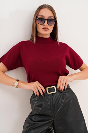 ŞİMAL Women's Half Fisherman Knitwear Knitted Short Sleeve Sweater 255174 -