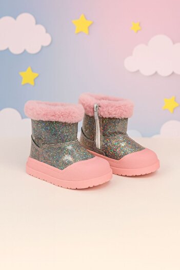 AYS SHOES Girl's Orthopedic Sole Waterproof Transparent Coated Anti-Slip Sole with Glitter Inside Fur Waterproof Boots