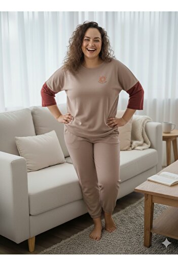 FAMESTEKSTİL Women's Beige Tracksuit Set