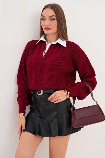 ŞİMAL Women's Shirt Collar Detailed Thessaloniki Knitted Sweater 255153 -