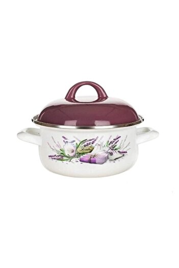 BANQUET Enamel pot with lid, 22 cm, lavender pattern,