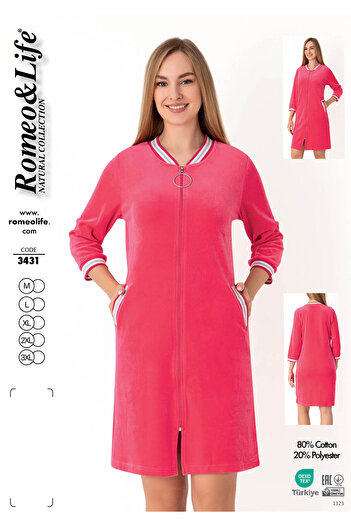 ROMEO LİFE Women's Cotton Velvet Zippered Winter Dress 3431