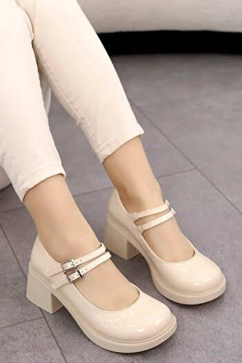kajal ayakkabı Byl 502 High Heel Loafer with Double Belt Detail