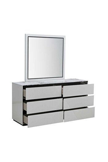 Danube Home Petruci Dresser with Mirror - White/Black High Gloss - Stylish Bedroom Storage - 2-Year Warranty