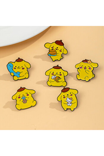 Miniso 6pcs Brooch 6pcs Sanrio Pom Pom Purin Cartoon Brooch Badge Q Figural Toys Cute Clothing Accessory fo