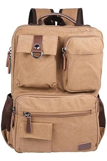 STOREMAX Canvas Fabric School and Daily Backpack with Laptop Compartment Beige 1088605