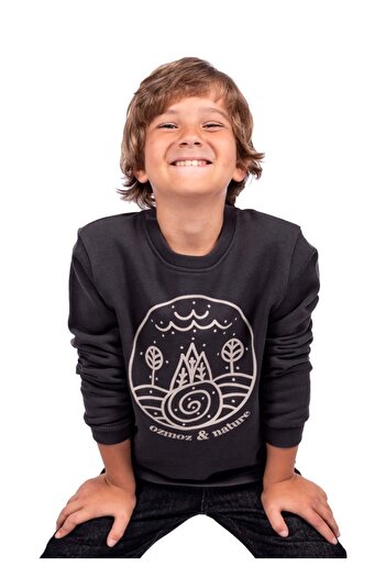Ozmoz By Mukadder Özden Organic Cotton Printed Anthracite Winter Boys' Sweatshirt