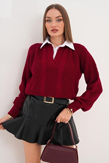 ŞİMAL Women's Shirt Collar Detailed Thessaloniki Knitted Sweater 255153 -