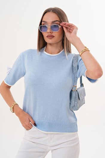 ŞİMAL Women's Bow Detail Short Sleeve Knitwear Knitted Sweater 255180 -
