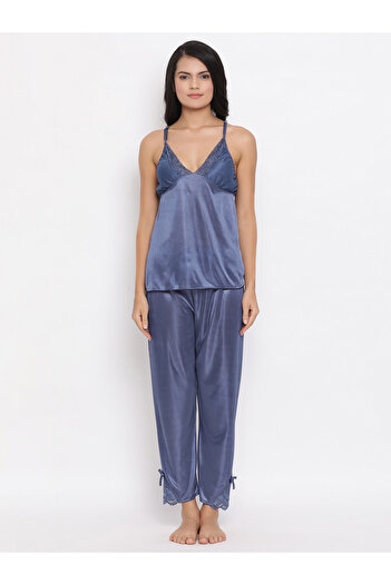 iza Top & Pyjama Set in Dark Blue – Satin