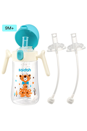 Choice Blue Cup 3 Straw 10oz Clamshell Baby Feeding Bottle Silicone Straw Spill-Proof Leak-Resistant Toddle