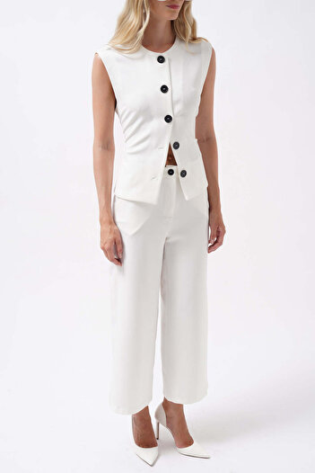 Maxi modena Wide Leg Midi Length White Trousers