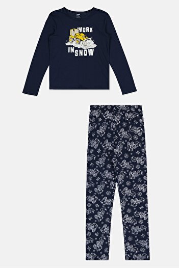 Sinsay Kids Boy 2 Piece Graphic Print Long Sleeve Top And Bottom Pajamas, Navy