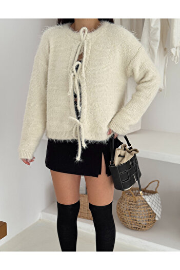 SLAW REZZ Extra Soft Bearded Knitwear Tie-Up Cardigan