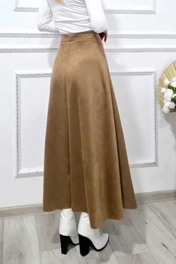 FashionForYou Elegant velvet skirt, Tiziana with pleats and long cut, BEIGE