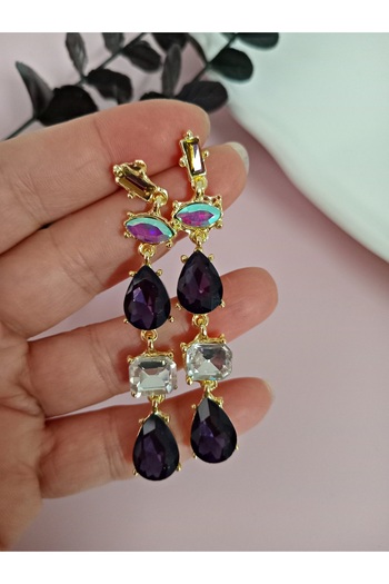 mos&more Purple Detailed Crystal Stone Dangle Earrings