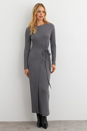 Cool & Sexy Women's Anthracite Double Breasted Maxi Dress Col31