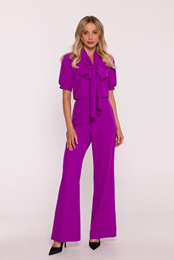 Stylove s421 Short-sleeved jumpsuit with bow tie