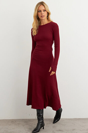 Cool & Sexy Women's Burgundy Tie-Up Camisole Midi Dress Col2268
