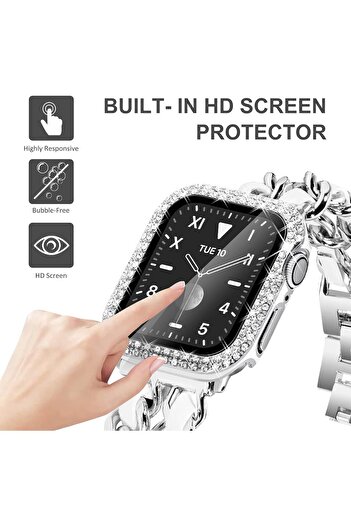 GREGOSS Grgegoss Apple Watch Series 10/11 Compatible 42mm Glass + Screen Protective Cover with Sparkling Stone