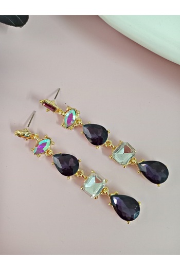 mos&more Purple Detailed Crystal Stone Dangle Earrings