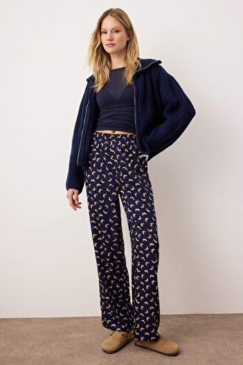 Trendyol Collection Navy Blue-Multicolor 2-Pack Croissant Patterned Viscose Woven Pajama Bottoms Thmaw26Pj00000