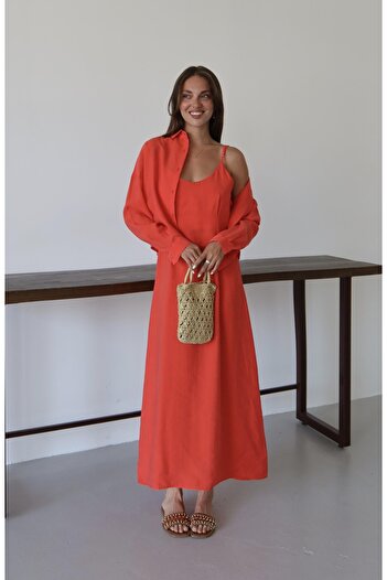 Laluvia Pomegranate Flower Modal Fabric Shirt Dress Set
