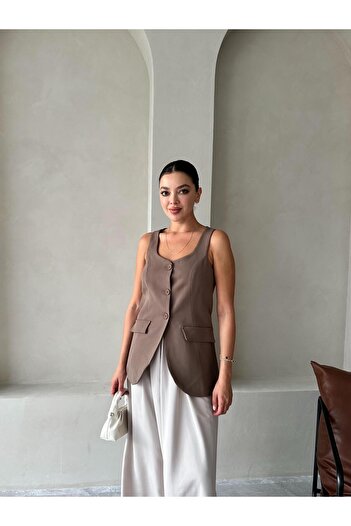 Laluvia Brown Milano Buttoned Premium Vest