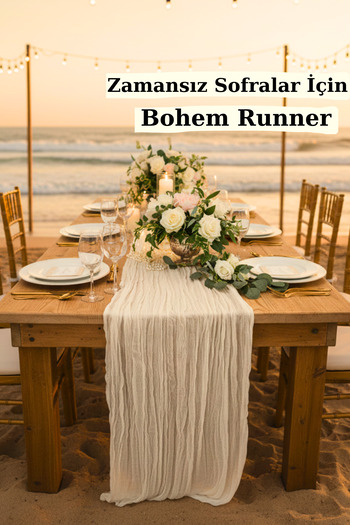 KAMİZ Bohem Runner Masa Örtüsü Modern Ev Dekoru Düğün Nişan Özel Gün Masa Örtüsü Çeyiz Seti %100 Pamuk