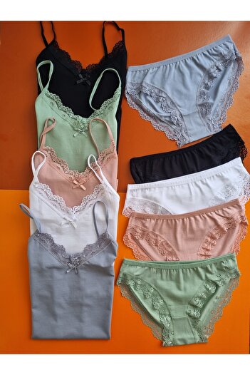 Demirsa Boutique Lace Rope Strap 5-Piece Powder, Green, Blue, Black and White Color Women's Athlete Panties Set