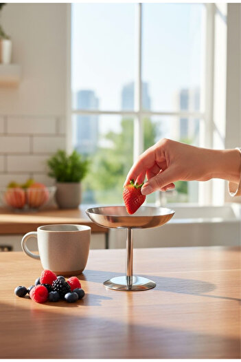 ÖZBURAK Steel High Footed Snack Dessert Treat Serving Bowl & Breakfast Diameter: 11.5 Height: 10.5